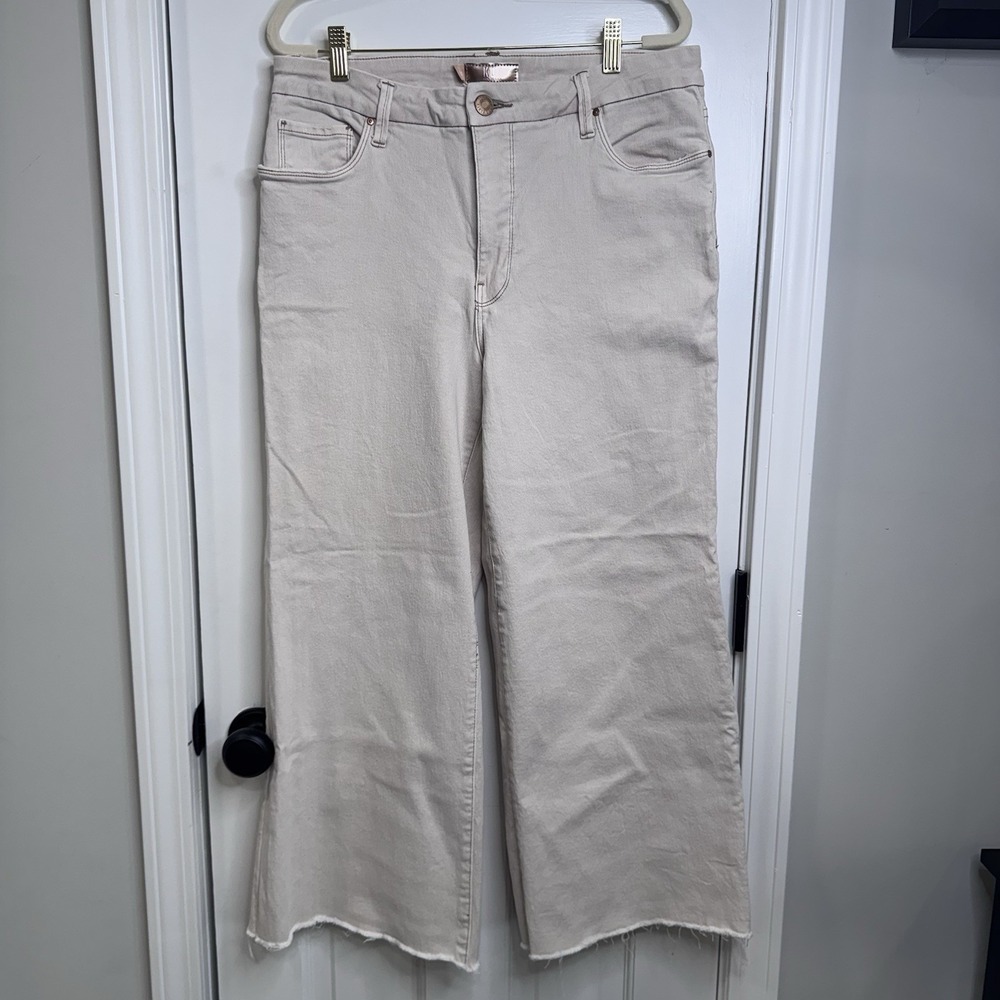 Kut From The Kloth Meg Fab Ab Wide Leg Crop Jeans Womens 10 Beige Raw Hem